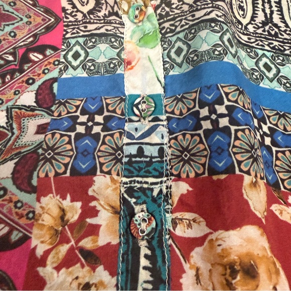 Johnny Was Gogo Miley Silk Patchwork Print Bohemian Blouse Medium - Picture 3 of 8